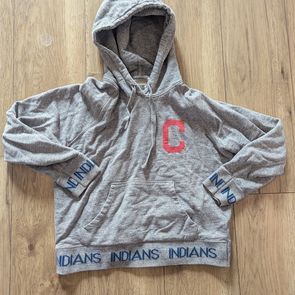Cleveland Indians Gray Hooded Sweater with Red Accent